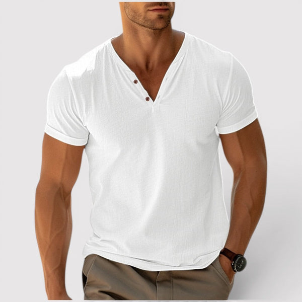 Markus Berlin Herren Leichtes T-Shirt mit V-Ausschnitt, Vorderansicht