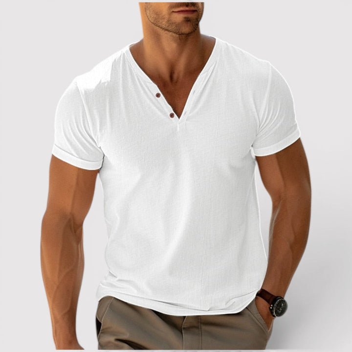 Markus Berlin Herren Leichtes T-Shirt mit V-Ausschnitt, Vorderansicht