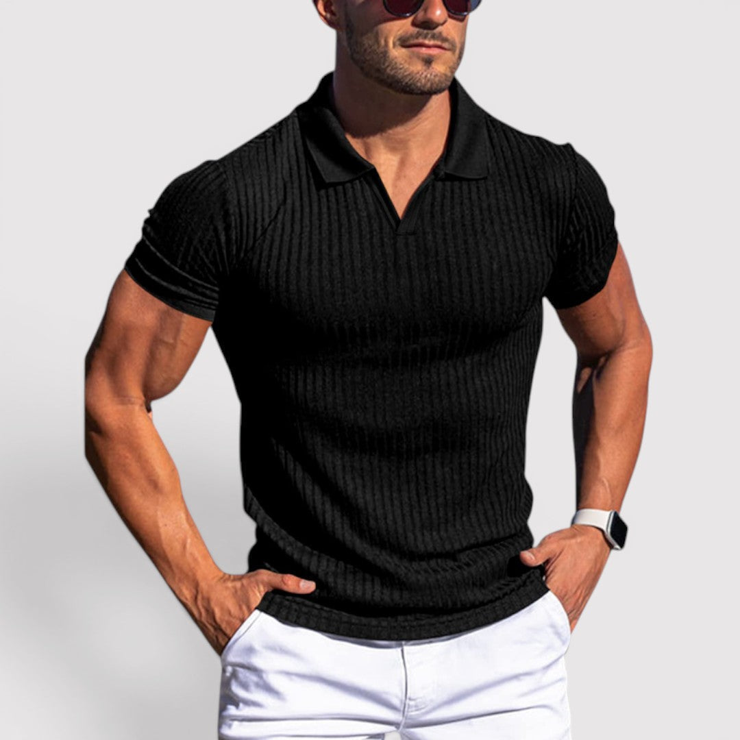 Markus Berlin Herren Strickpoloshirt mit Rippkragen, Vorderansicht