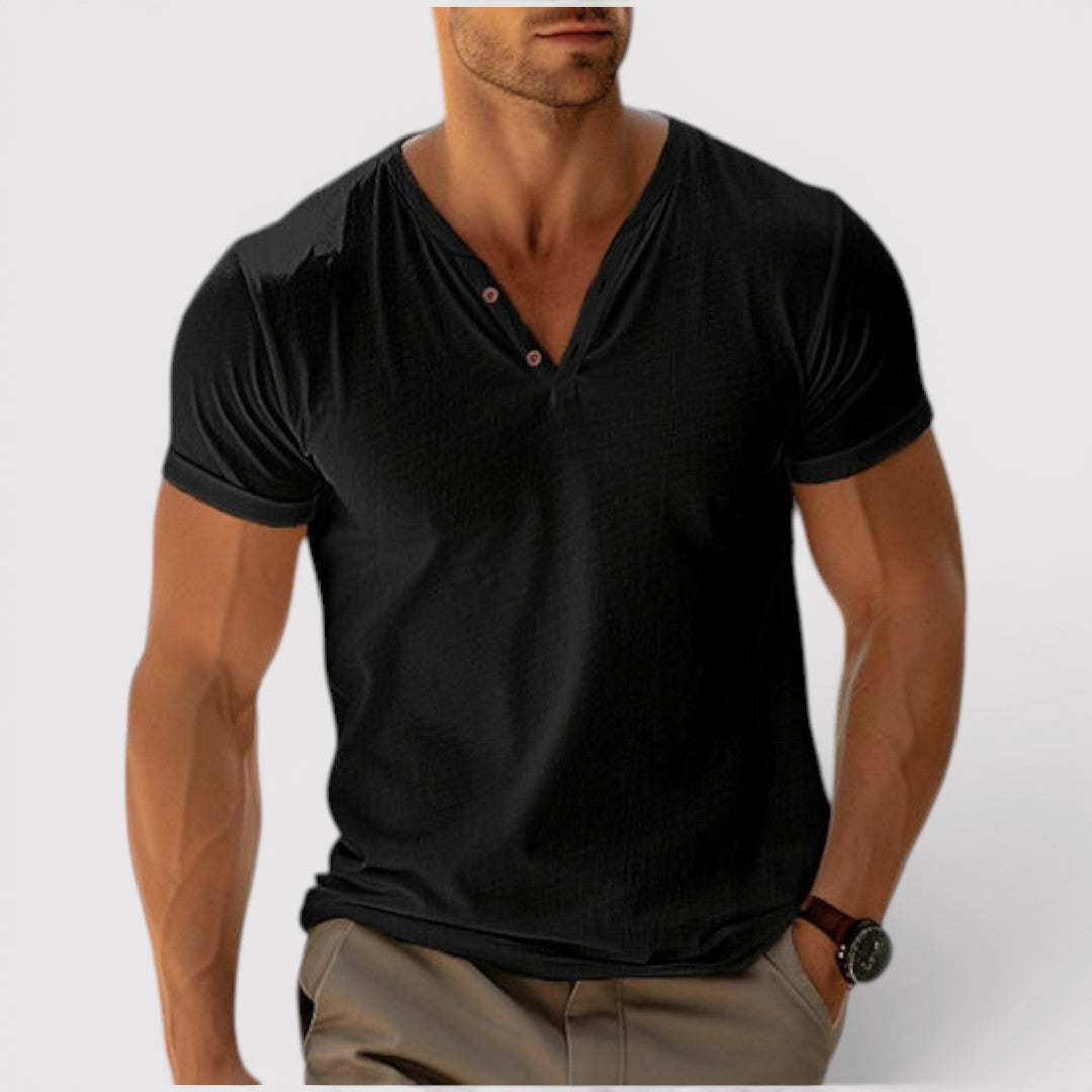 Markus Berlin Herren Leichtes T-Shirt mit V-Ausschnitt, Vorderansicht