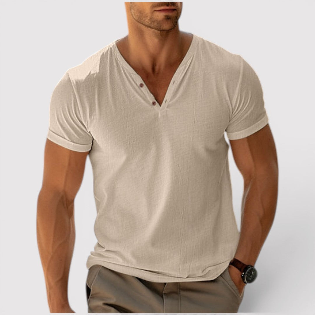 Markus Berlin Herren Leichtes T-Shirt mit V-Ausschnitt, Vorderansicht
