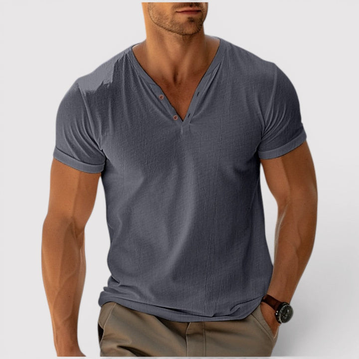 Markus Berlin Herren Leichtes T-Shirt mit V-Ausschnitt, Vorderansicht