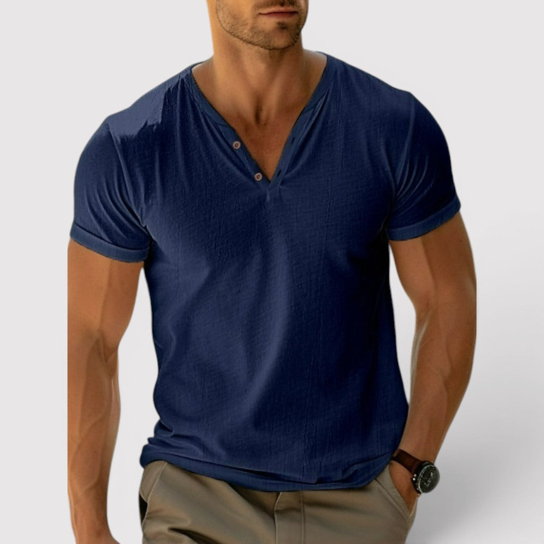 Markus Berlin Herren Leichtes T-Shirt mit V-Ausschnitt, Vorderansicht