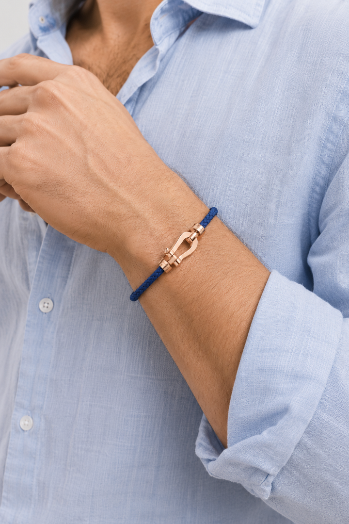 Benedikt™ | Segeltau-Armband Marineblau/Roségold