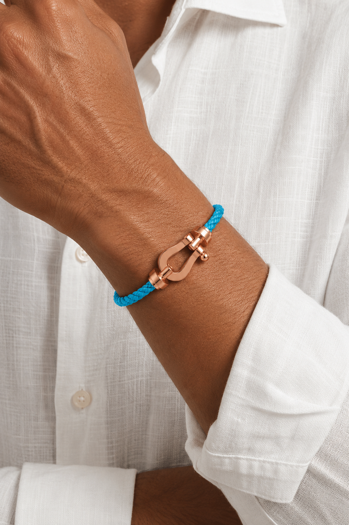 Wilhelm™ | Hellblau/Roségold Segeltau-Armband