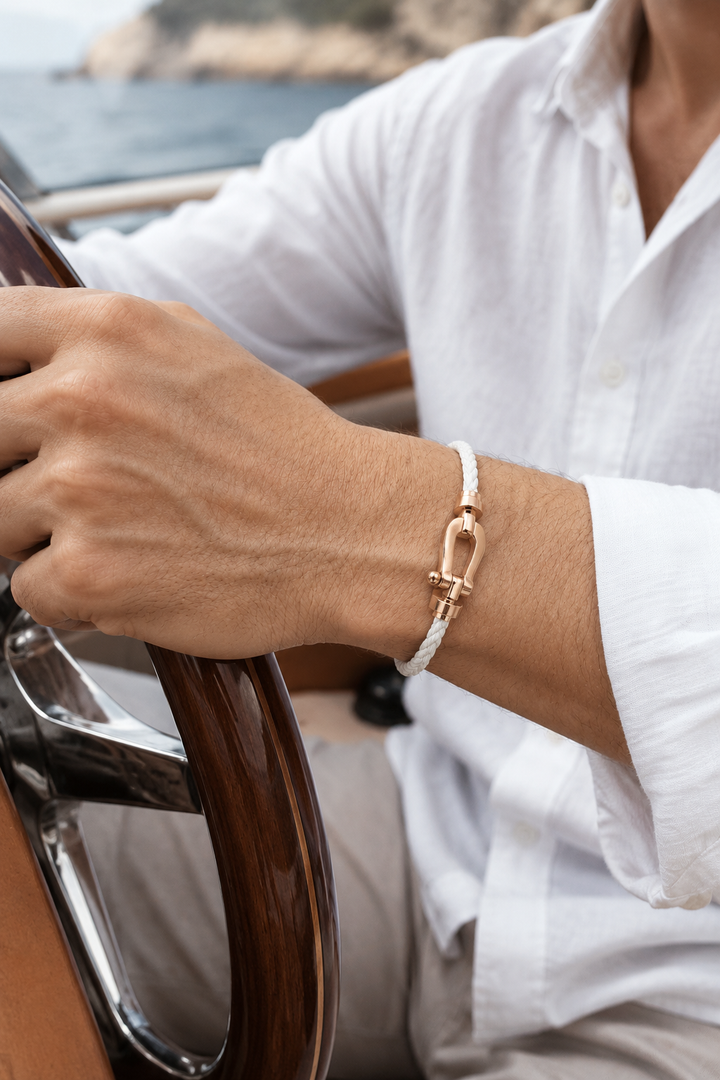 Friedrich™ | Segeltau-Armband Weiß/Roségold