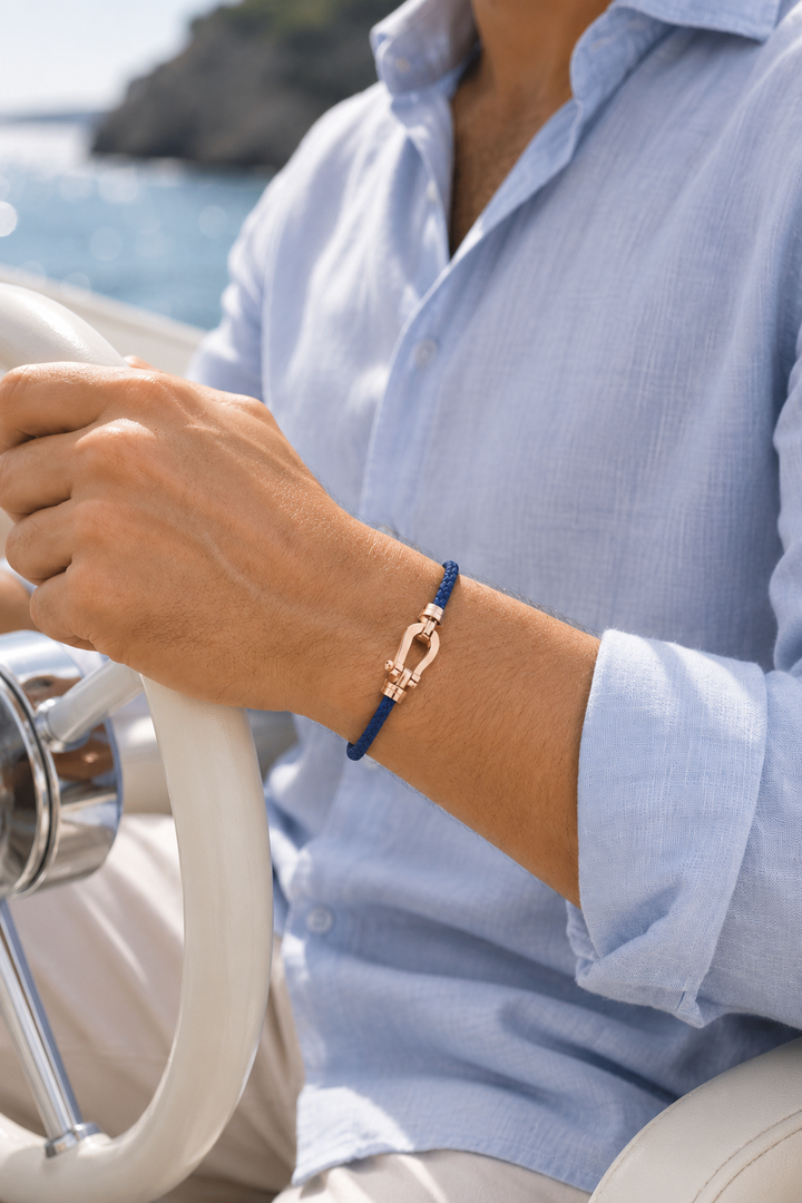 Benedikt™ | Segeltau-Armband Marineblau/Roségold