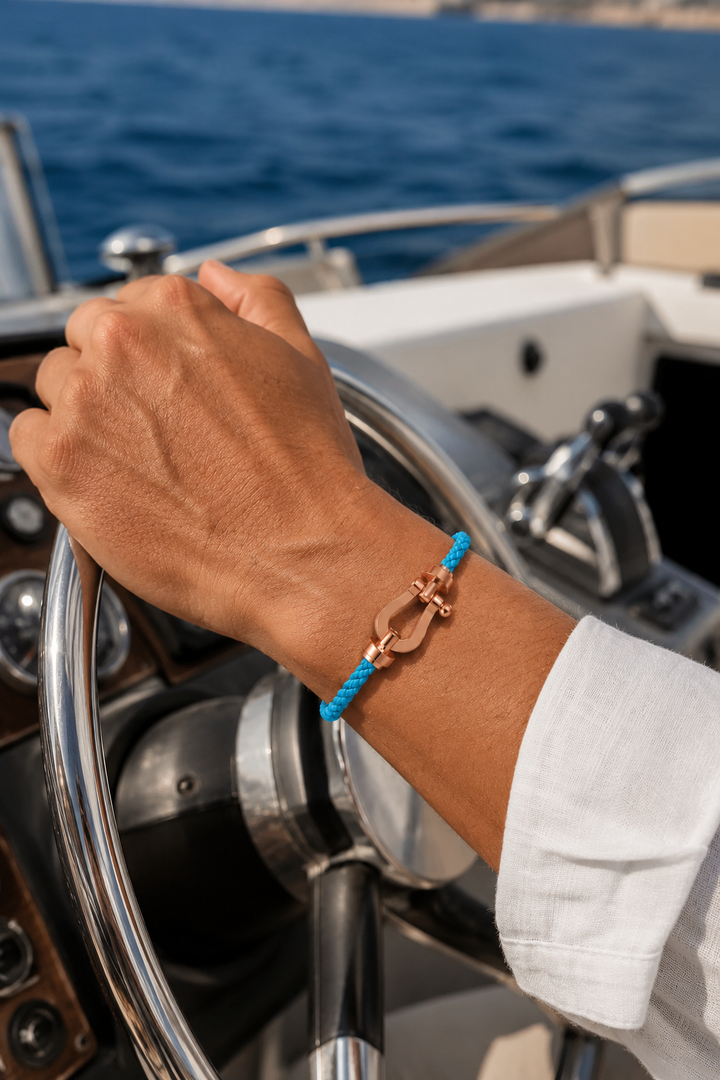 Wilhelm™ | Hellblau/Roségold Segeltau-Armband