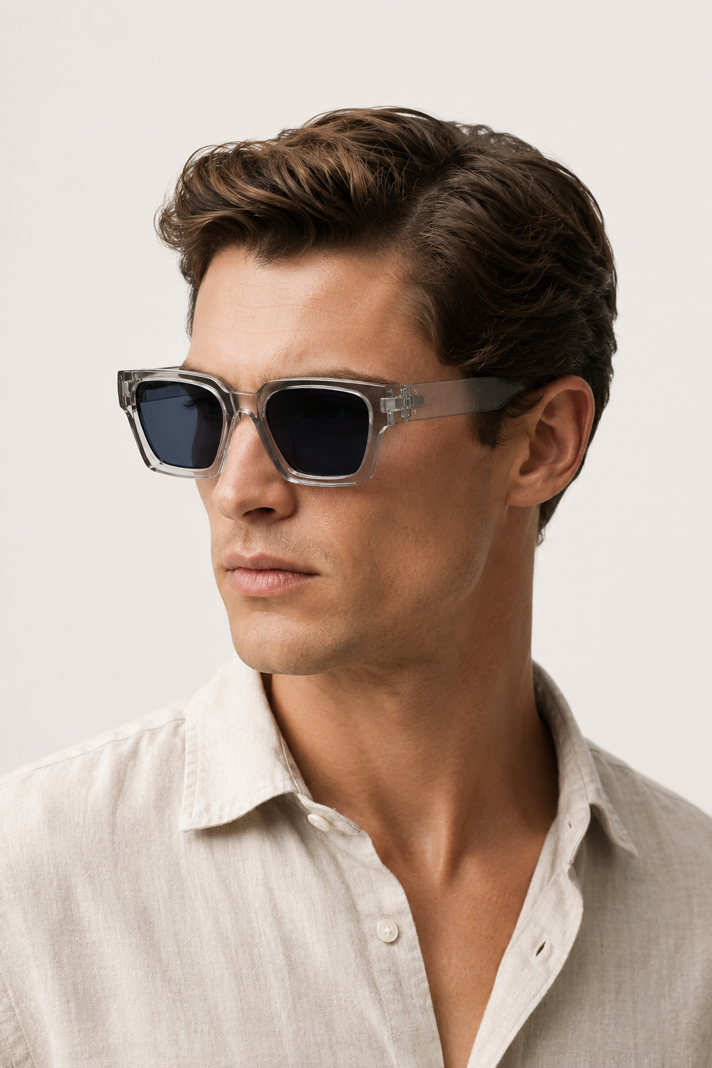 Vincent™ | Graue Rechteckige Sonnenbrille mit Transparenter Fassung