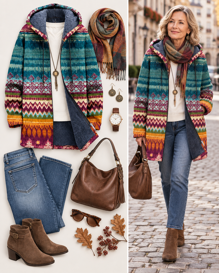 Inge™ | Kapuzenjacke im Ethno-Muster