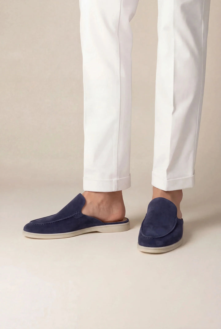 Marineblauer Wildleder-Yacht-Mule