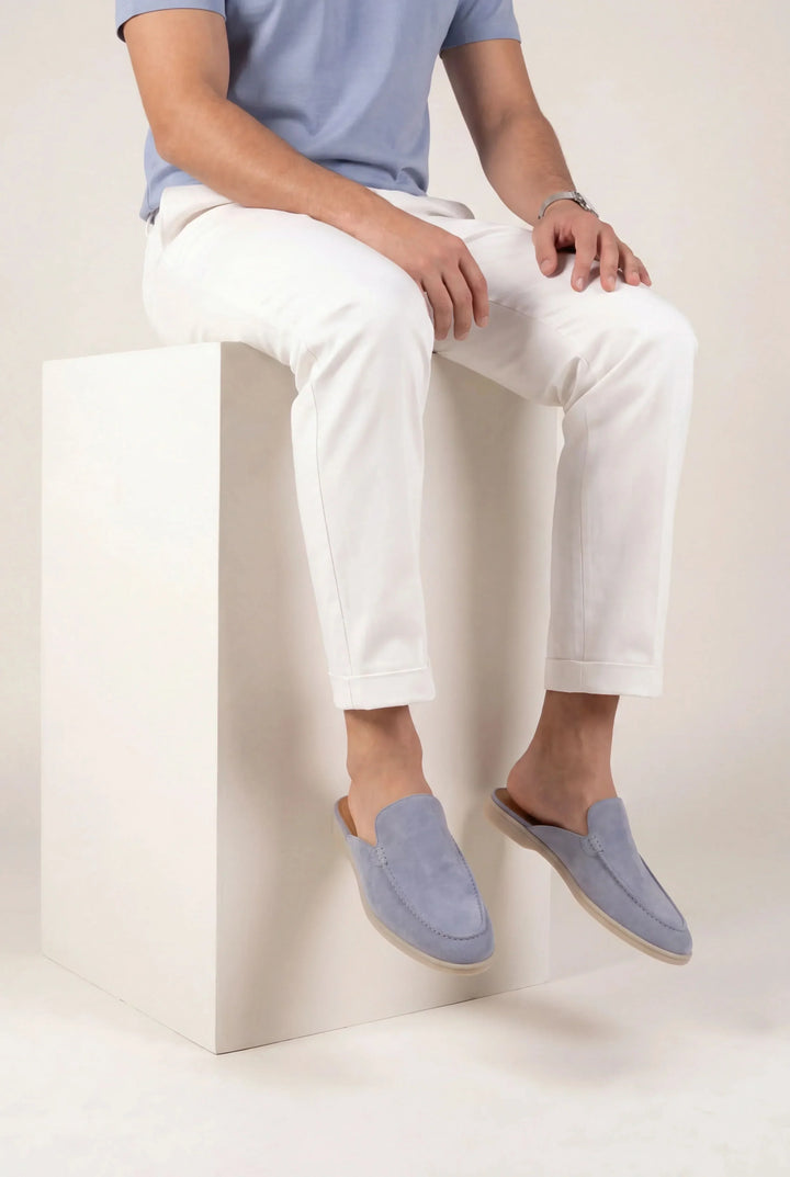 Babyblaues Wildleder Yacht-Mule