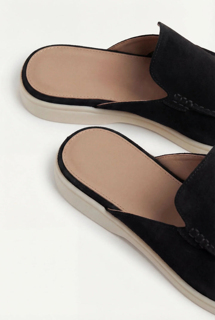 Schwarze Wildleder Yacht-Mule